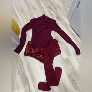 Burgundy Long Sleeve Top and Sequin Shorts Set